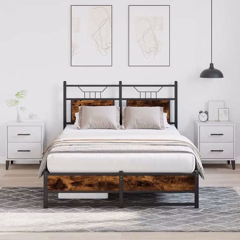 vidaXL Giroletto senza Materasso in Rovere Fumo e Metallo, L/P/H: 120 x 200 x 126 cm