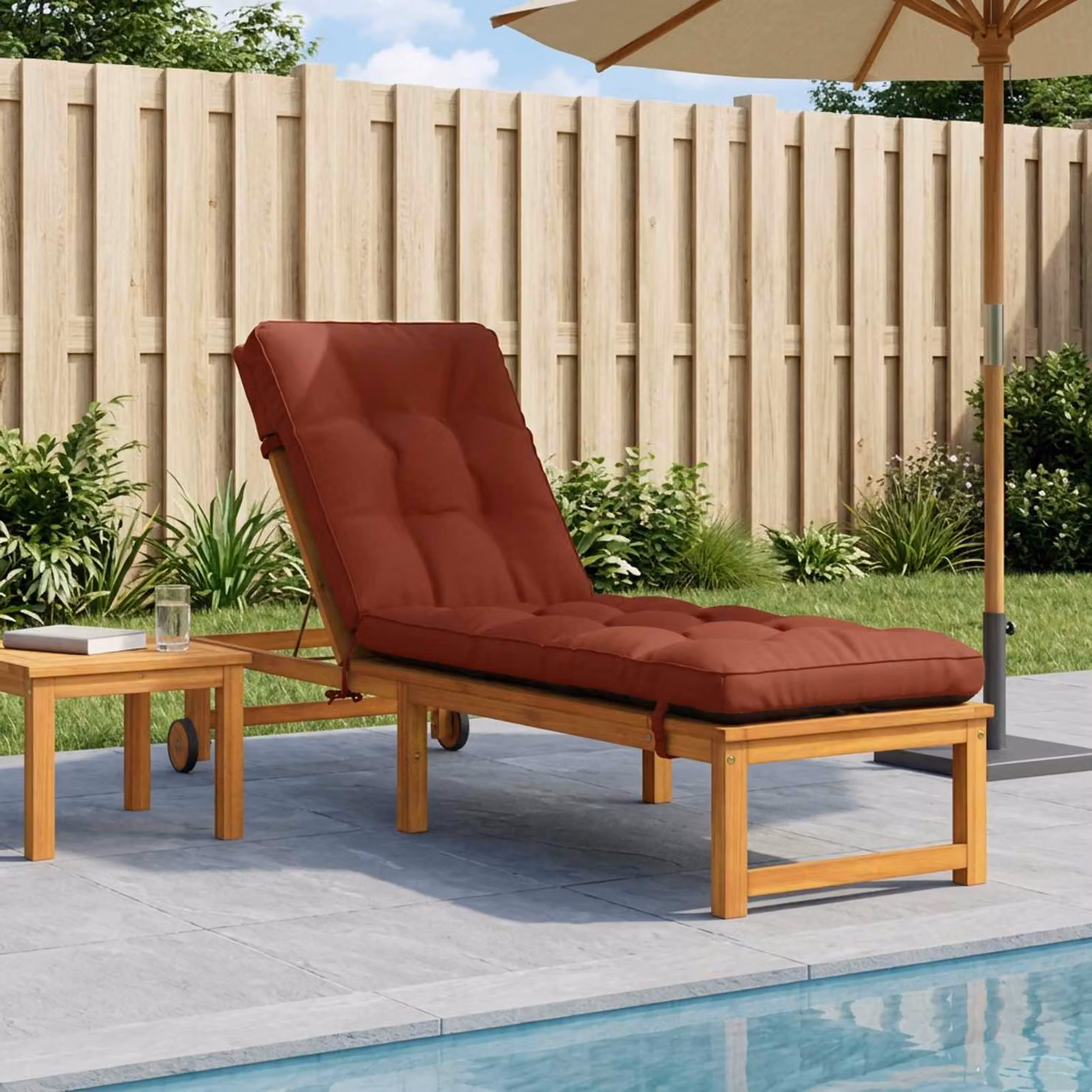 Cuscino per lettino vidaXL VIANEN rosso in poliestere con rivestimento rimovibile e resistente ai raggi UV