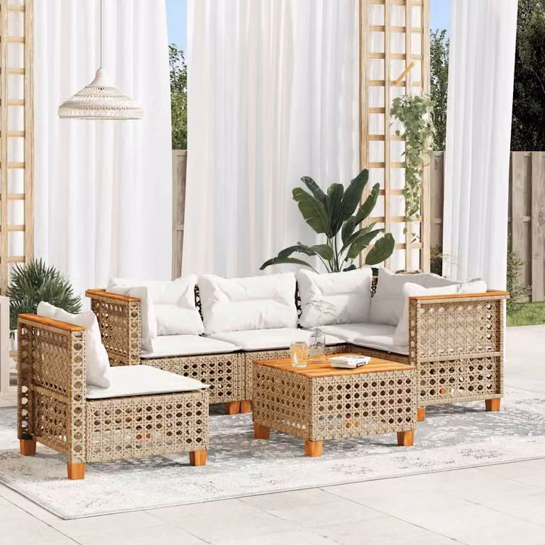 vidaXL Set Divano da Giardino 6 pz a Forma a L in Polyrattan con Cuscini Beige e Tavolino da Caffè
