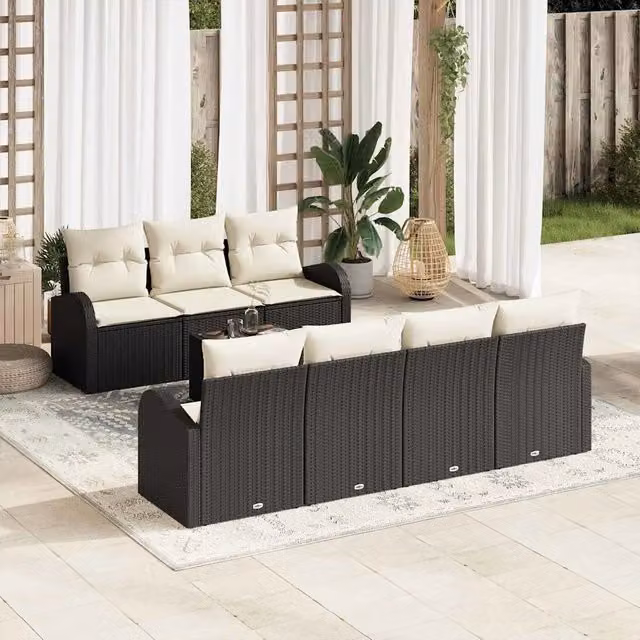 Set Divano da Giardino 8 pz Nero polyrattan 3345947