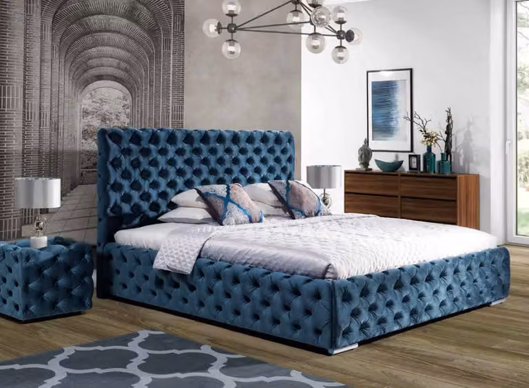 Chesterfield Polster Samt Velvet Doppel Bett Luxus Design Betten Doppel Ehe