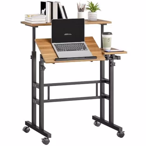 HOMCOM Scrivania sit-stand regolabile in altezza 70x60cm Marrone