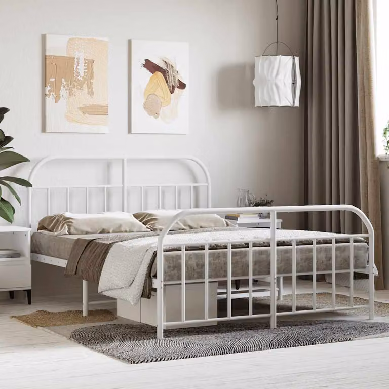 vidaXL Giroletto in metallo con testiera e pediera, Bianco, 140 x 200 cm