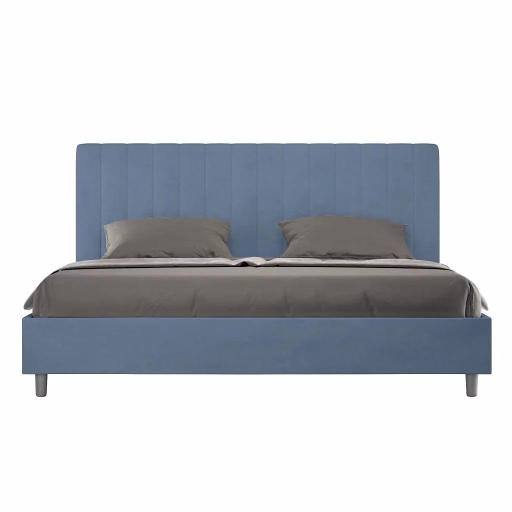 Ityhome Letto matrimoniale king size Agueda con rete imbottita in microfibra blu L 210 x P 190 cm – 2