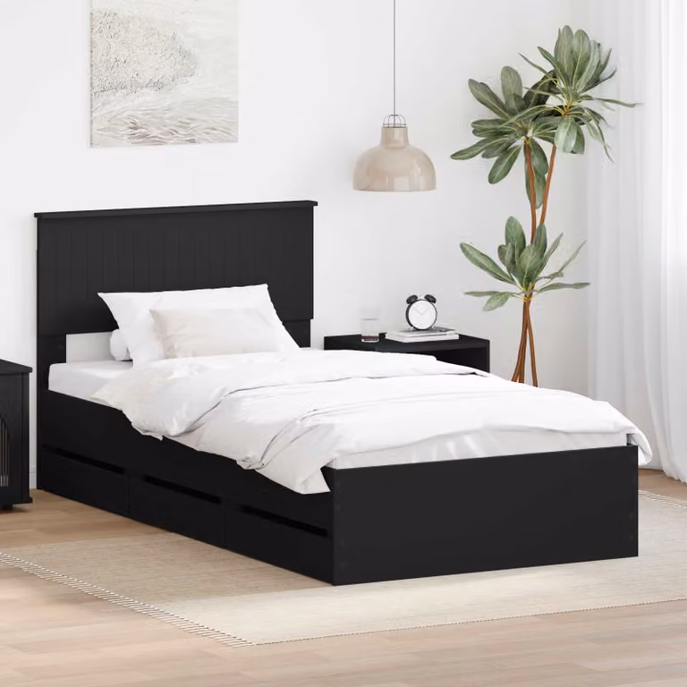 Struttura del letto moderna vidaXL in legno ingegnerizzato nero L/P: 100 x 200 cm