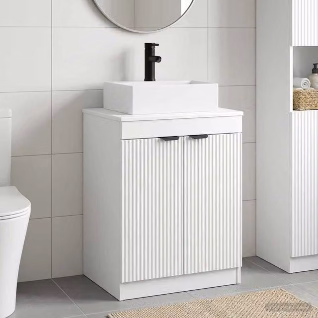 Mobile lavabo moderno vidaXL bianco in MDF con ante a battente e ripiani interni – 1