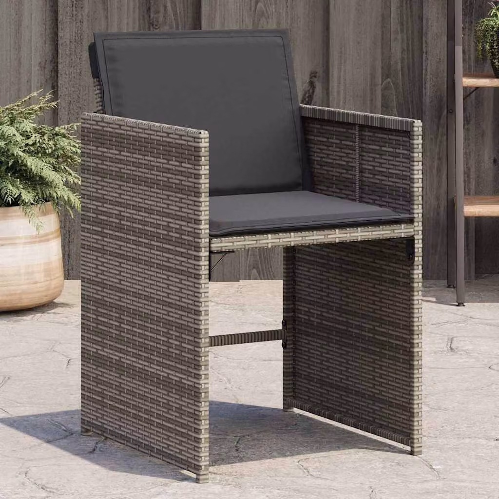 Set di 4 sedie da giardino con cuscini vidaXL in polyrattan grigio con braccioli