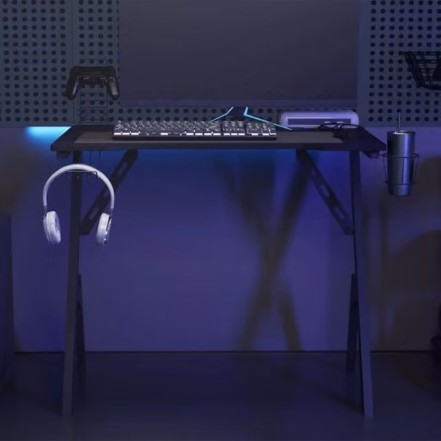 Scrivania da Gaming moderna vidaXL nera con gambe a Y in metallo e piano in legno L: 90 cm, P: 60 cm, H: 75 cm
