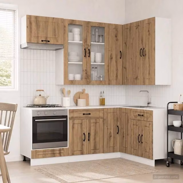 Unità Cucina KALMAR vidaXL 8 Pezzi in Rovere con Ante in Vetro Marrone