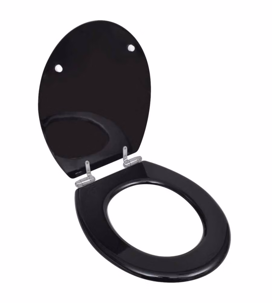 Sedile WC in MDF Coperchio Chiusura Ammortizzata Semplice Nero