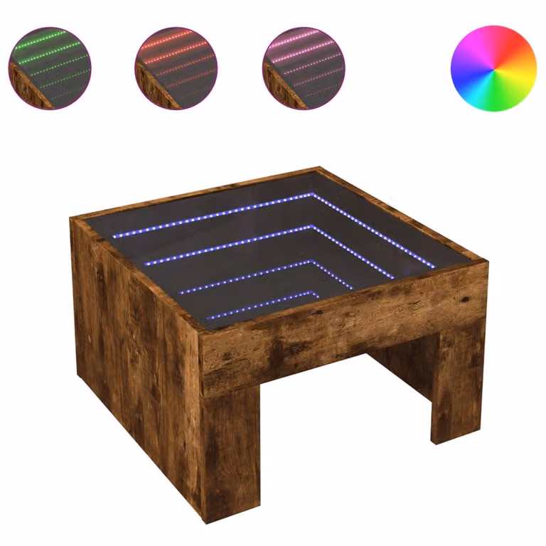 Tavolino da Salotto con LED Infinity Rovere Fumo 50x50x30 cm