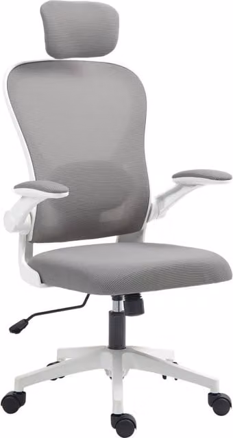 Sedia da Ufficio Ergonomica Xylo Grigia con Schienale in Rete, Poggiatesta e Supporto Lombare Regolabili