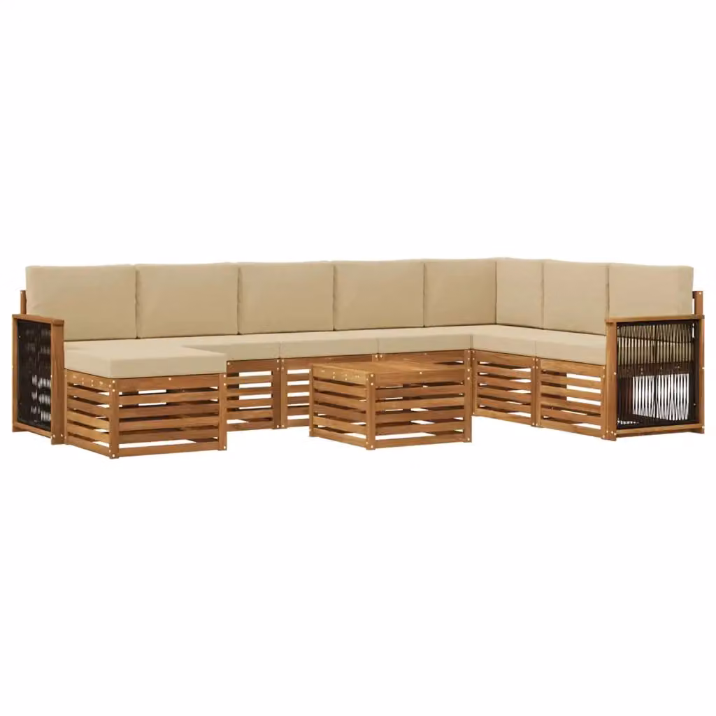 Set di divani da esterno a L vidaXL in legno di acacia con 7 pezzi, colore marrone e beige, comprensivo di cuscini e tavolino da giardino – 2