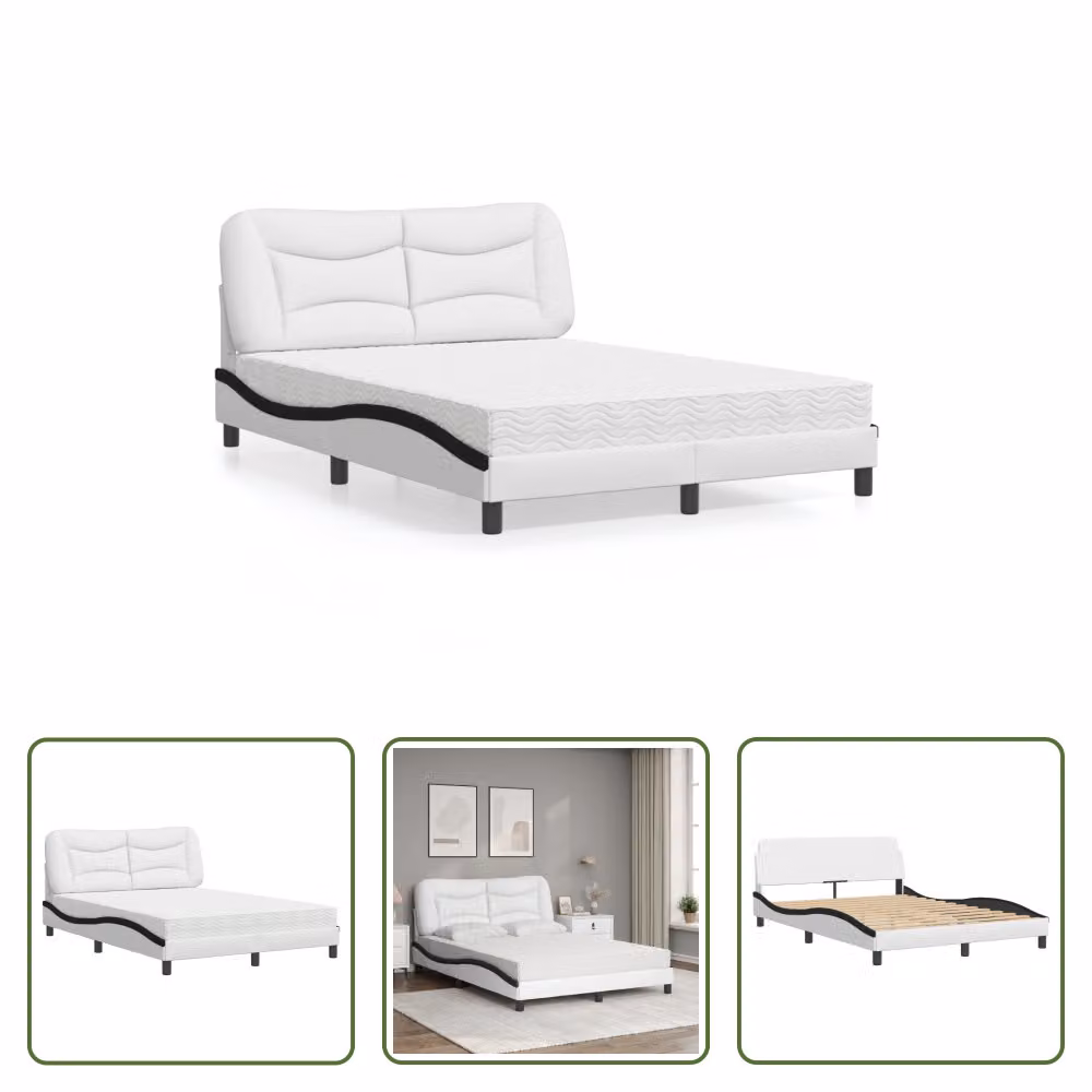 The Living Store Letto con materasso bianco e nero 140x190 cm in ecopelle