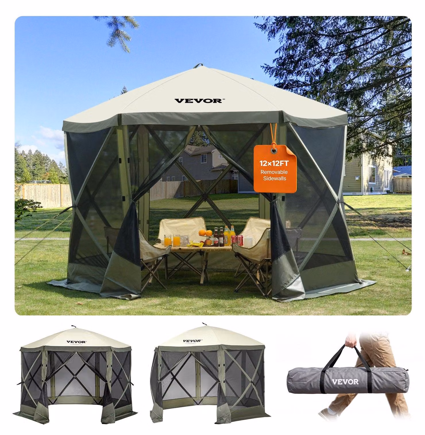 VEVOR tenda da giardino pieghevole gazebo festa tenda pop-up 6 persone 3,05x3,05x2,29m