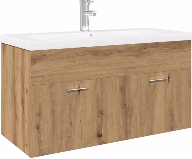 Mobile Bagno Lavabo | Armadio Lavabo Integrato Rovere Artigianale in Truciolato