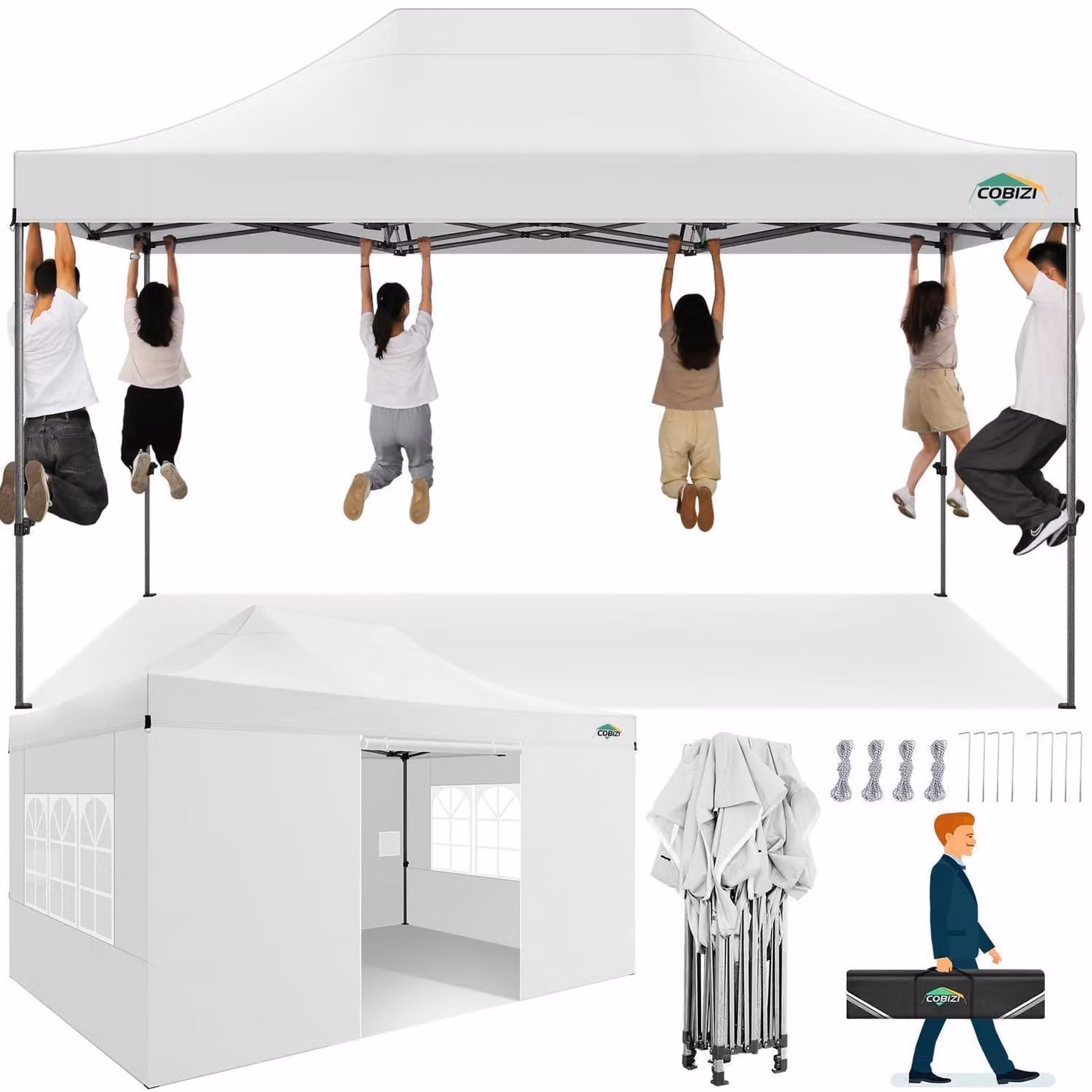 Gazebo da esterno 3x4,5 metri, impermeabile, con protezione UV, 4 pannelli laterali, colore bianco, robusto e resistente alle intemperie invernali