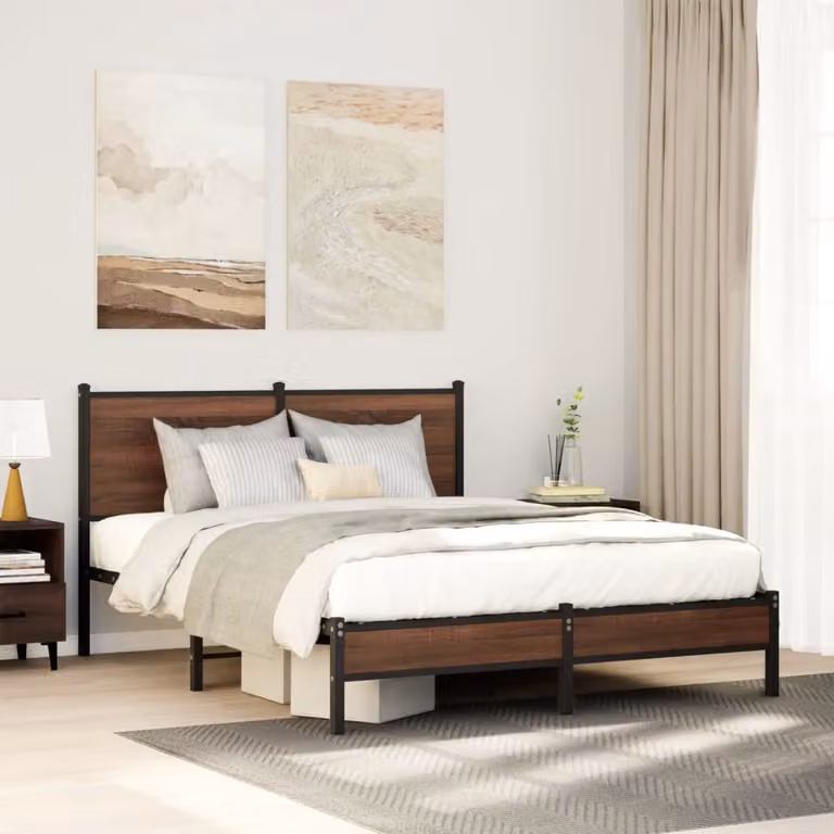 vidaXL Giroletto in Metallo Rovere Marrone L/P/H: 207 x 150 x 91,5 cm