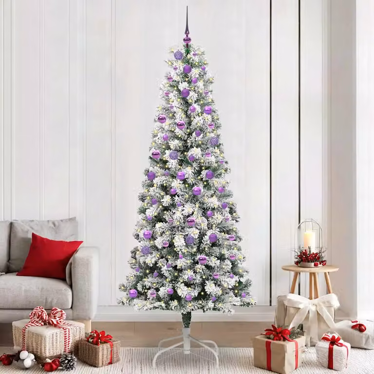 Albero di Natale Artificiale vidaXL con Rami Pieghevoli, Verde e Bianco, con Luci LED Warm White, Altezza: 240 cm