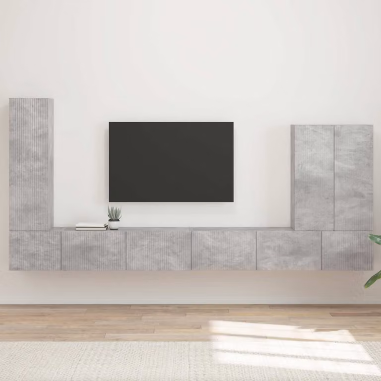 Set di 6 mobiletti da TV a parete vidaXL in stile moderno, colore grigio cemento