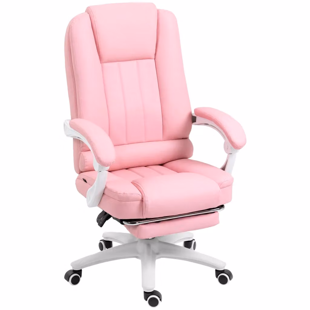 Sedia da Ufficio Reclinabile in Similpelle Rosa con Poggiapiedi e Braccioli, Altezza Regolabile, L: 68 cm, P: 65 cm, H: 120 cm – 2