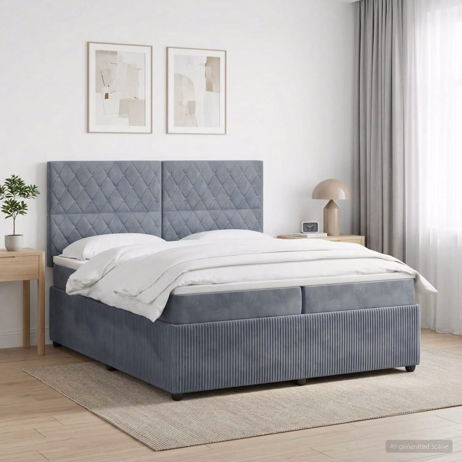 Letto box spring con materasso vidaXL in tessuto grigio e bianco con molle a tasche L/P: 200 x 200 cm