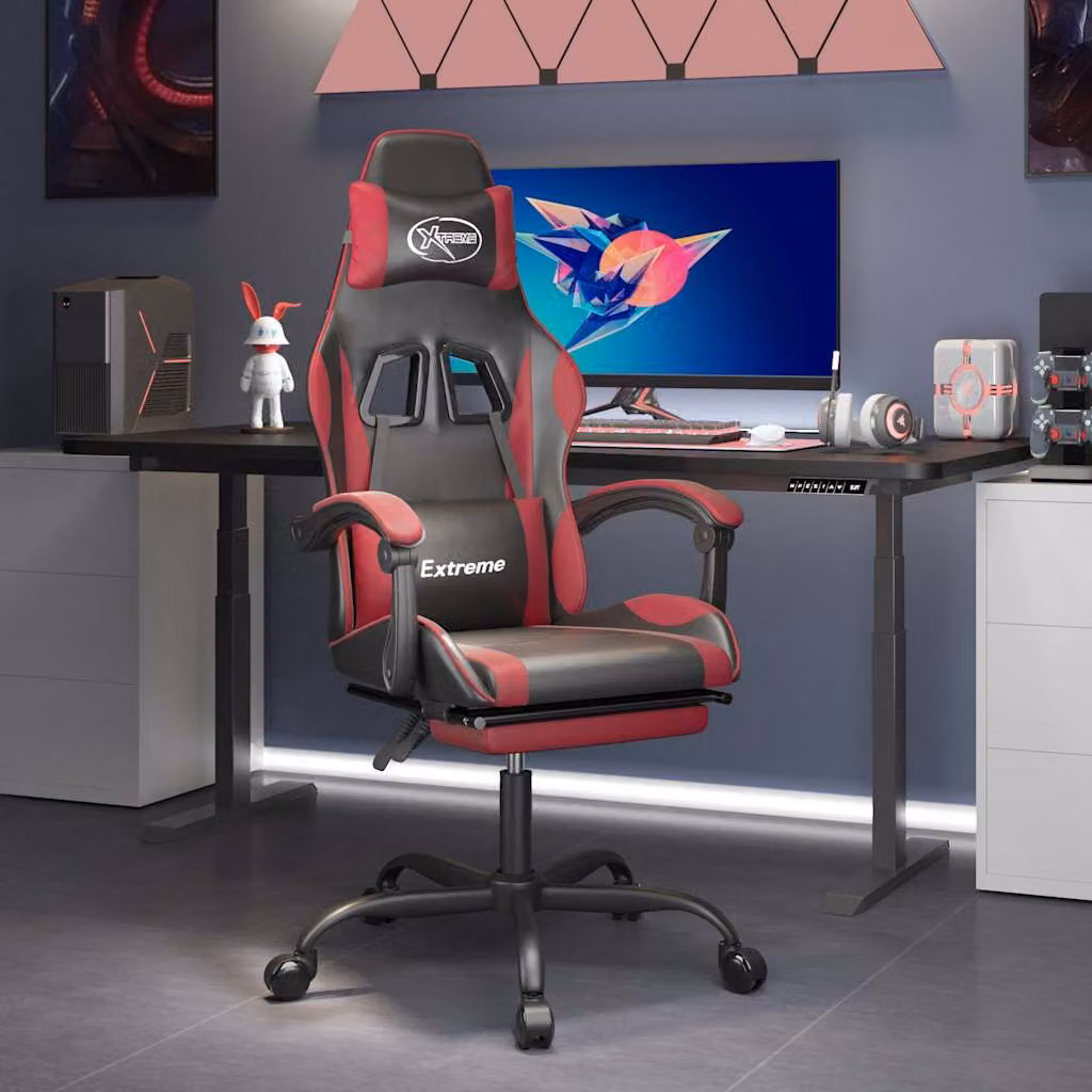 Sedia da Gaming vidaXL con Poggiapiedi, Rivestimento in Similpelle, Nero e Rosso