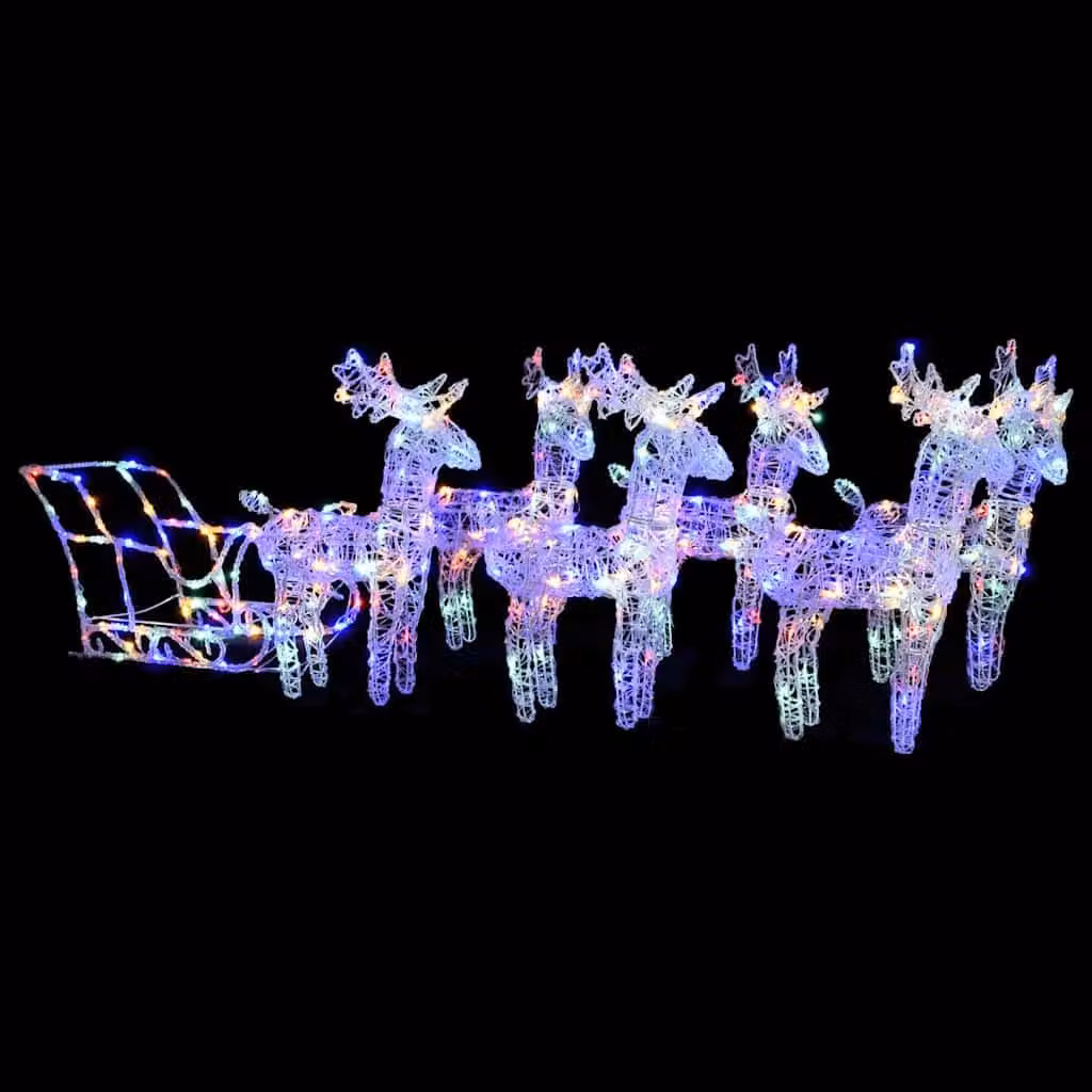 Decorazione Natalizia vidaXL con Renne e Slitta, 320 LED Multicolore in Acrilico e Metallo per Giardino