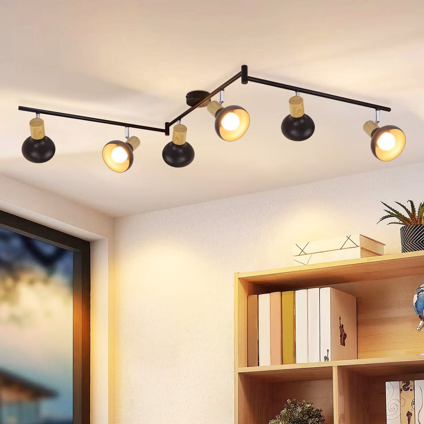 ZMH Faretto da soffitto Corridoio Vintage Plafoniera 6 Spot da soffitto industriali a fiamma con ferro girevole Faretto nero E14 Lampada da corridoio senza lampadina