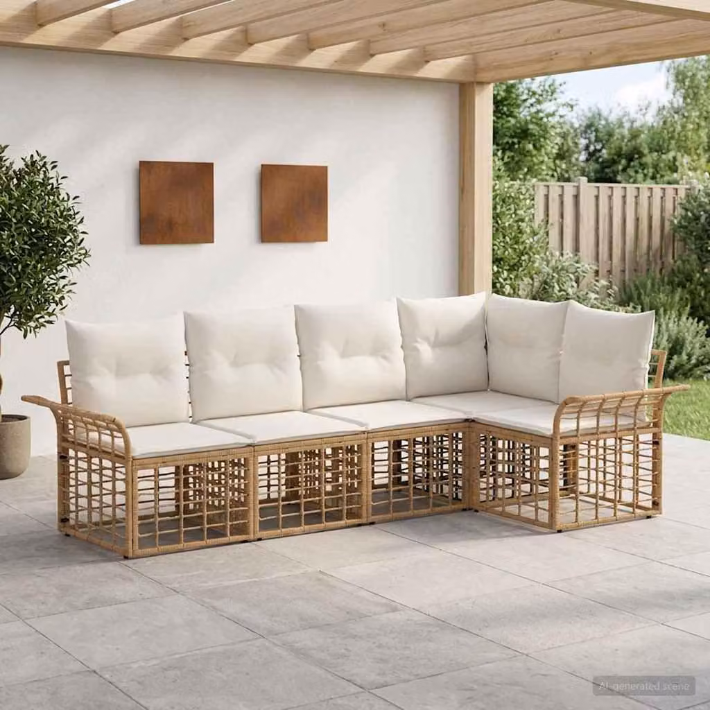 Maison Exclusive - Set da esterno per divano, composto da 5 pezzi. Tessuto in poliestere, colore naturale e crema