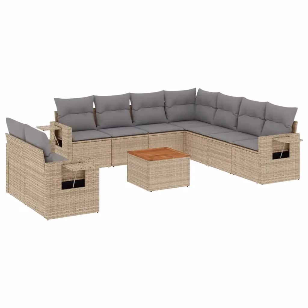 Set Divano da Giardino Moderno VIDAXL in Polyrattan con Cuscini Beige per 10 Persone – 2