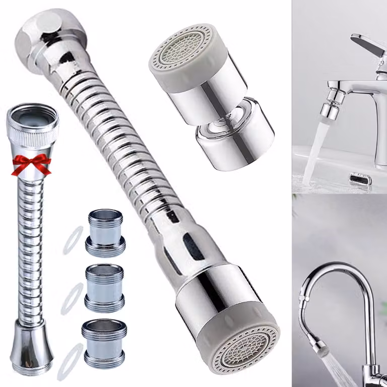 Ugello per rubinetto - Estensione per rubinetto - Rotazione a 360° - Accessorio per cucina - Spruzzatore per rubinetto - Con 3 adattatori - Adatto per filettature da M22 a M24/M20/M18