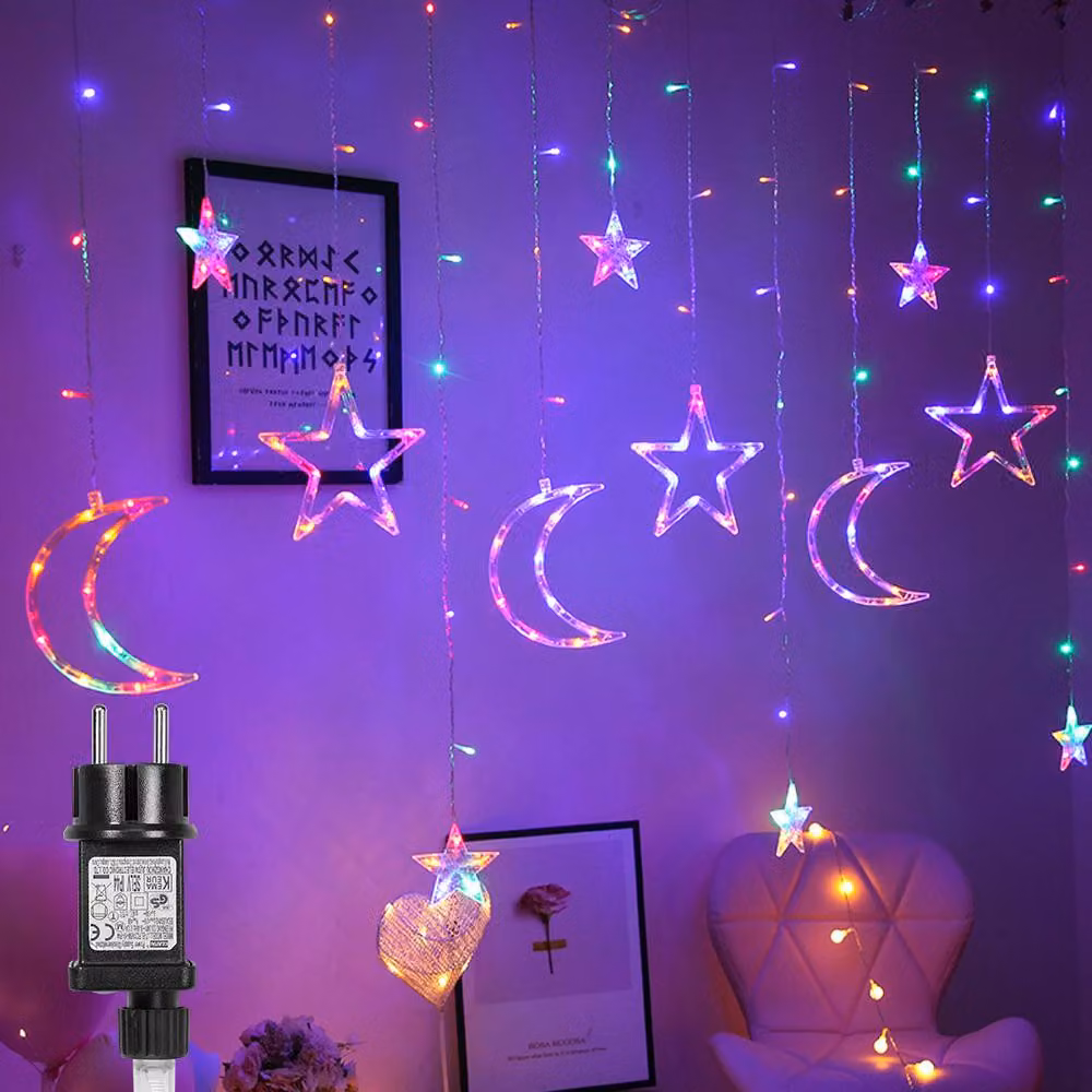 LED stella luna luce tenda 3,5 m luci colorate fata 8 modalità di illuminazione festa di Natale decorazione giardino