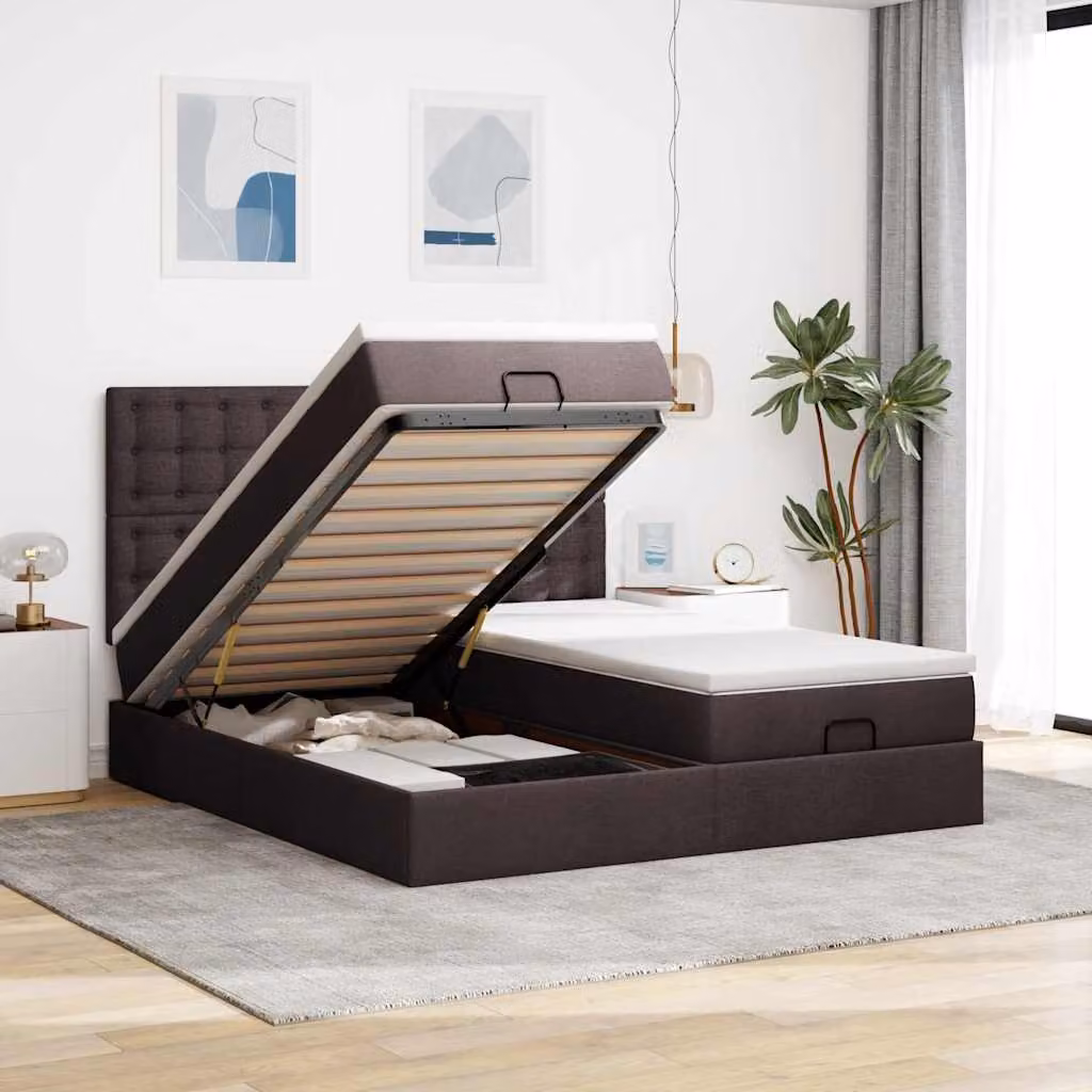 Letto con contenitore a sollevamento vidaXL in tessuto con illuminazione sottostante e porta USB, L: 180 cm, P: 200 cm, H: 203 cm
