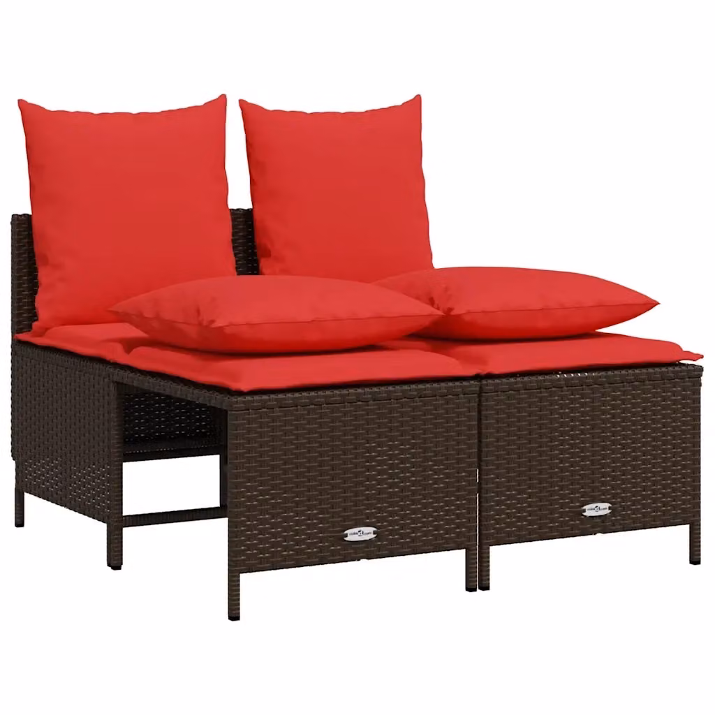 Set da giardino vidaXL composto da divano a 2 posti e pouf con cuscini marroni in rattan e struttura in metallo – 2