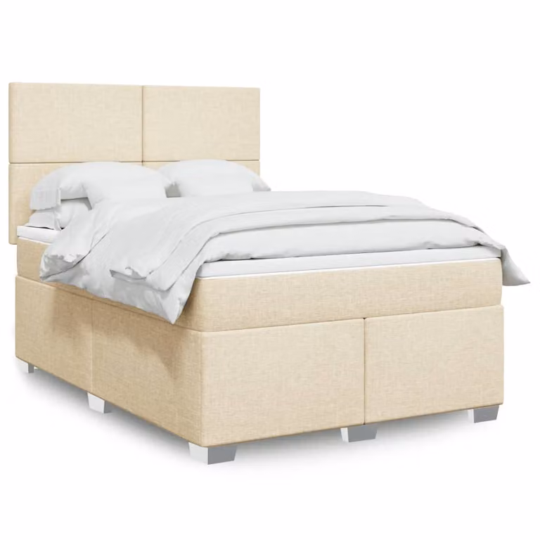 Letto Ibrido vidaXL con Materasso a Molle Insacchettate in Tessuto Beige e Bianco, L/P: 160 x 200 cm