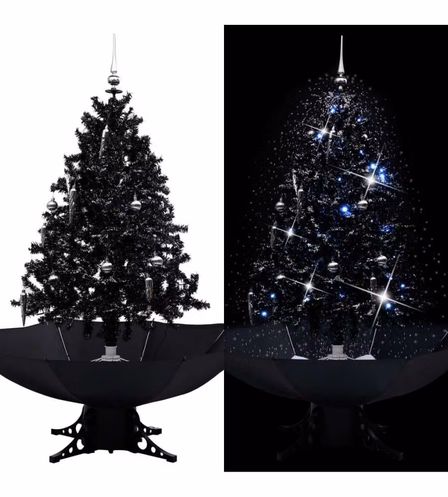 vidaXL Albero di Natale con Nevicata e Base ad Ombrello, Bianco e Nero, Altezza: 140 cm – 1