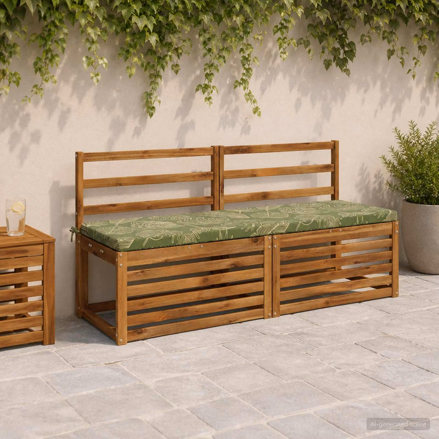 Cuscino per panchina vidaXL SOEST verde con design a foglia in poliestere e rivestimento rimovibile resistente ai raggi UV