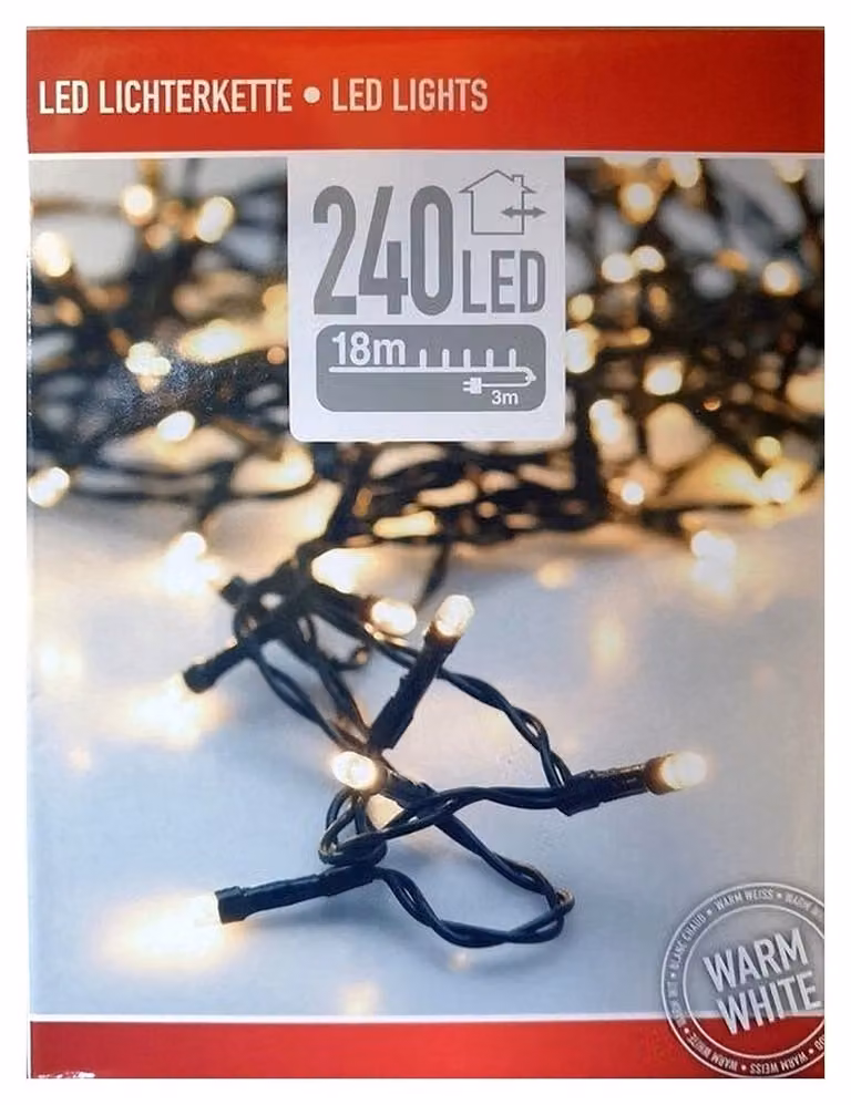 Luci di Natale - 18 metri - 240 LED bianco caldo - per interni ed esterni