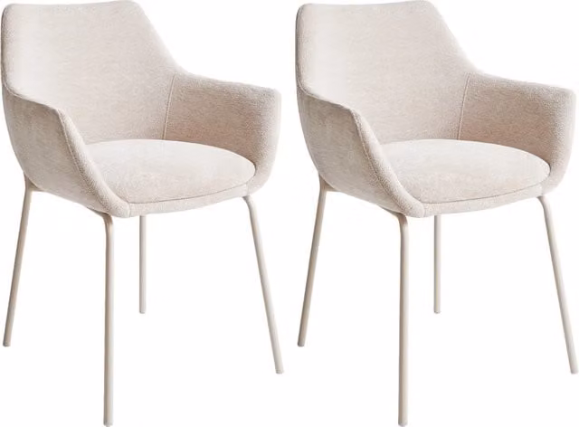 Set di 2 sedie da pranzo imbottite beige chiaro con braccioli e base in metallo design moderno