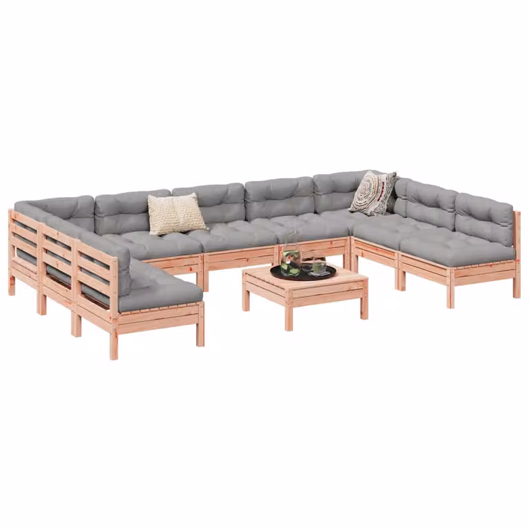 Set di divani da giardino vidaXL 10 pezzi in legno massello di abete Douglas con cuscini grigi e marroni