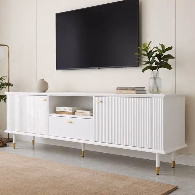Mobile TV KOMHTOM bianco in MDF per soggiorno, L: 170 cm, P: 36 cm, H: 54 cm