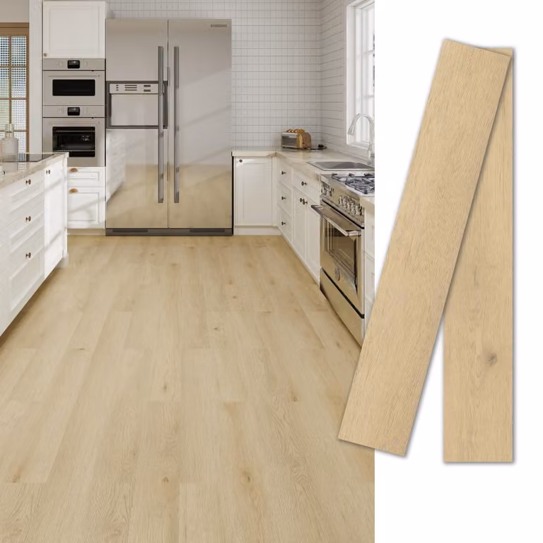Pavimento in laminato autoadesivo, color beige chiaro, da 54 m², ideale per ambienti abitativi
