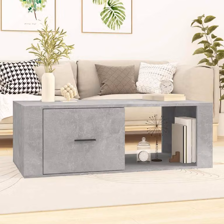 vidaXL Tavolino da salotto moderno in legno multistrato e composito, Grigio Cemento, L 100 x P 50,5 x H 35 cm