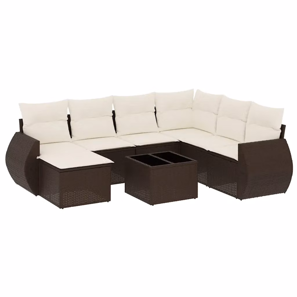 vidaXL Set Divani da Giardino 8 pz in Polyrattan Marrone con Cuscini e Tavolino da Esterno – 2