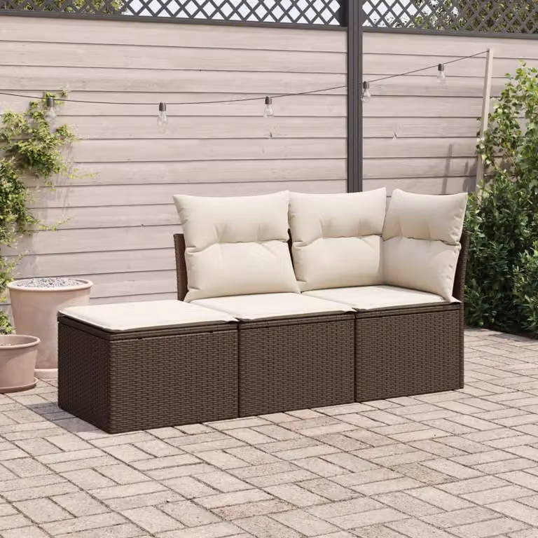Set Divano da Giardino a L vidaXL in Polyrattan Marrone con Cuscini e Ottoman per 3 Persone