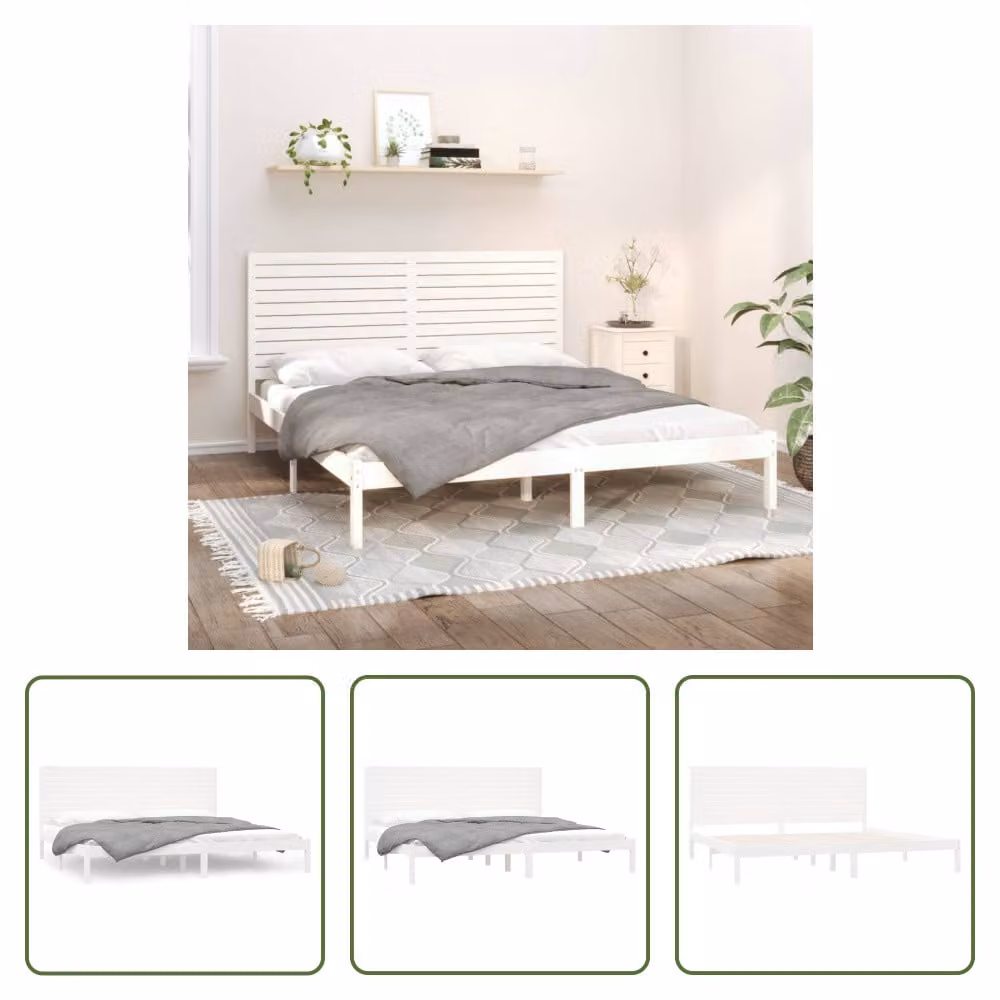 The Living Store Letto in legno massiccio bianco 180x200 cm