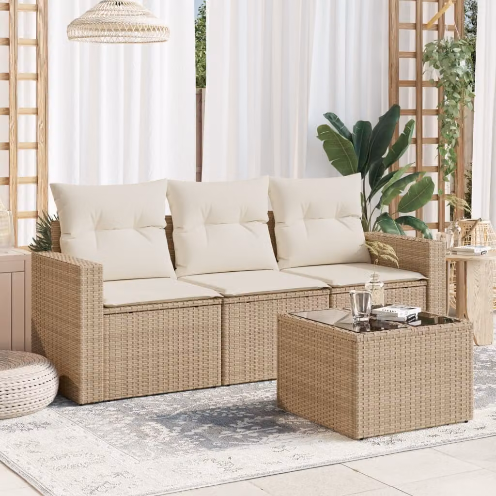 Maison Exclusive - Set Divano da Giardino 4 pz con Cuscini Beige in Polyrattan