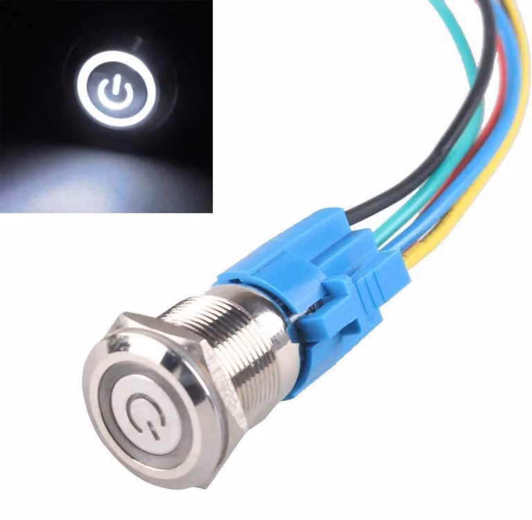 Interruttore a pulsante metallico, 16 mm, 12-24 V, 5 A, con LED "Angel Eye"