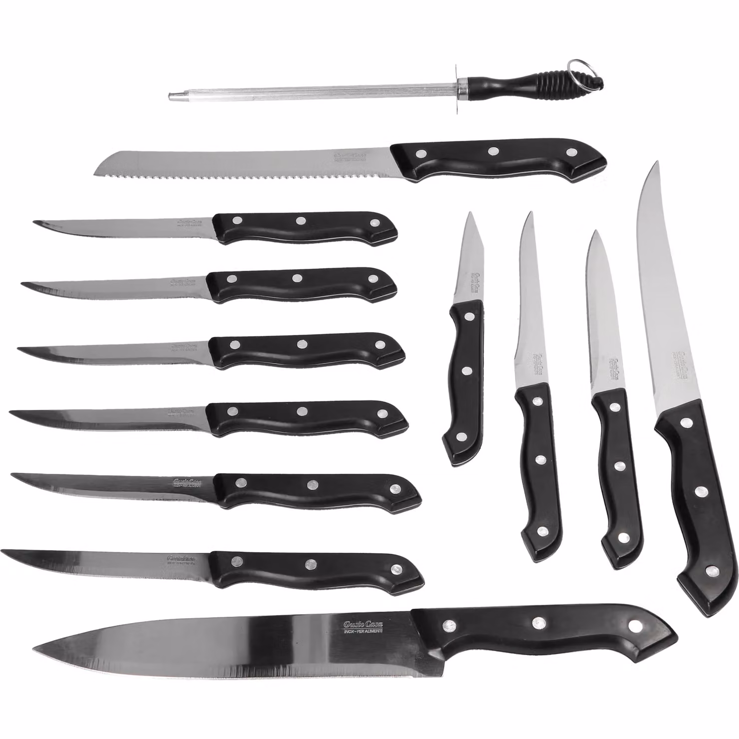 Set di coltelli Gusto Casa in acciaio inox con ceppo in legno nero e acciaino, 12 pezzi – 2